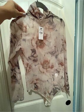 Express Pink Floral Sheer Bodysuit